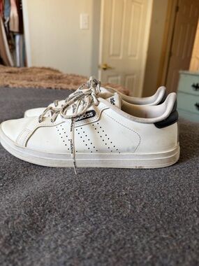 adidas White Leather Sneakers with Black Heel Accent